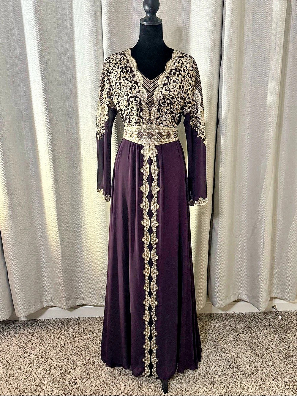 Purple Gold Embellished Maxi Dress Like New